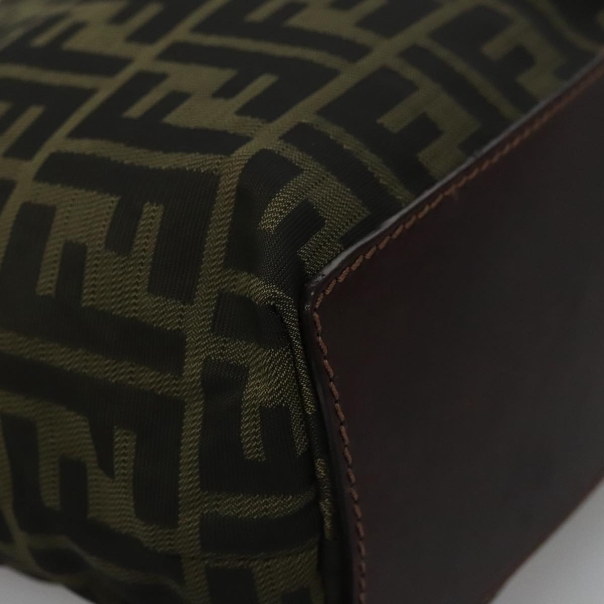 FENDI Zucca Canvas Hand Bag Nylon Black Khaki Silver 111882