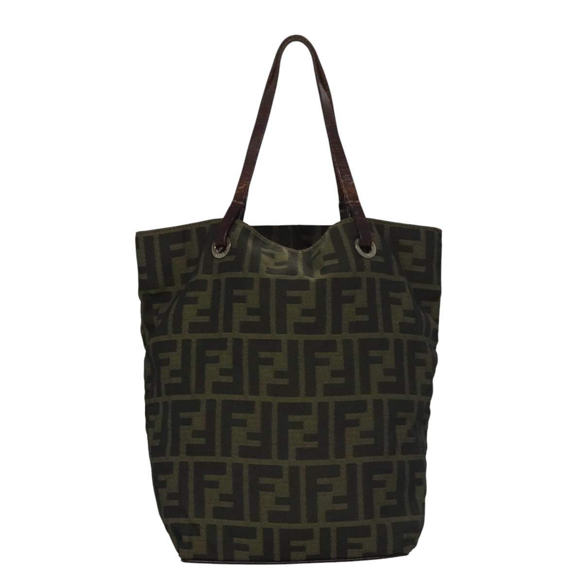 FENDI Zucca Canvas Hand Bag Nylon Black Khaki Silver 111882
