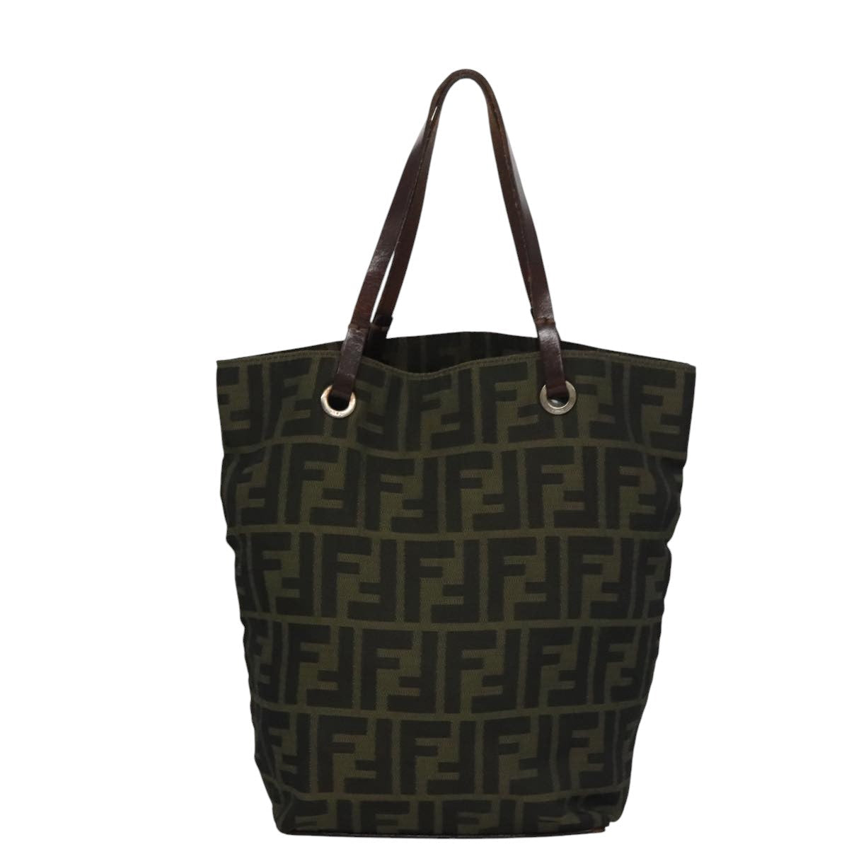 FENDI Zucca Canvas Hand Bag Nylon Black Khaki Silver 111882