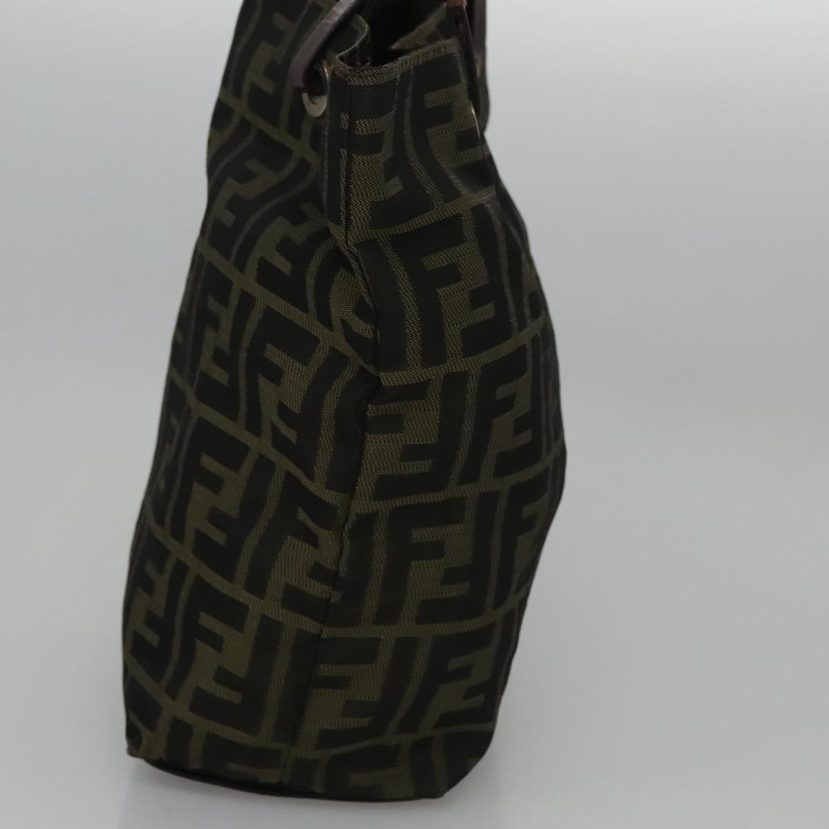 FENDI Zucca Canvas Hand Bag Nylon Black Khaki Silver 111882