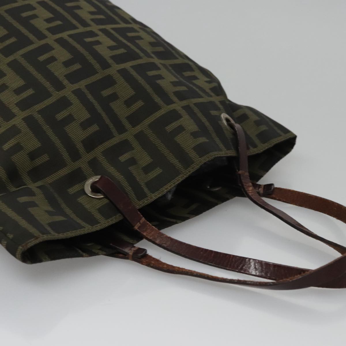 FENDI Zucca Canvas Hand Bag Nylon Black Khaki Silver 111882