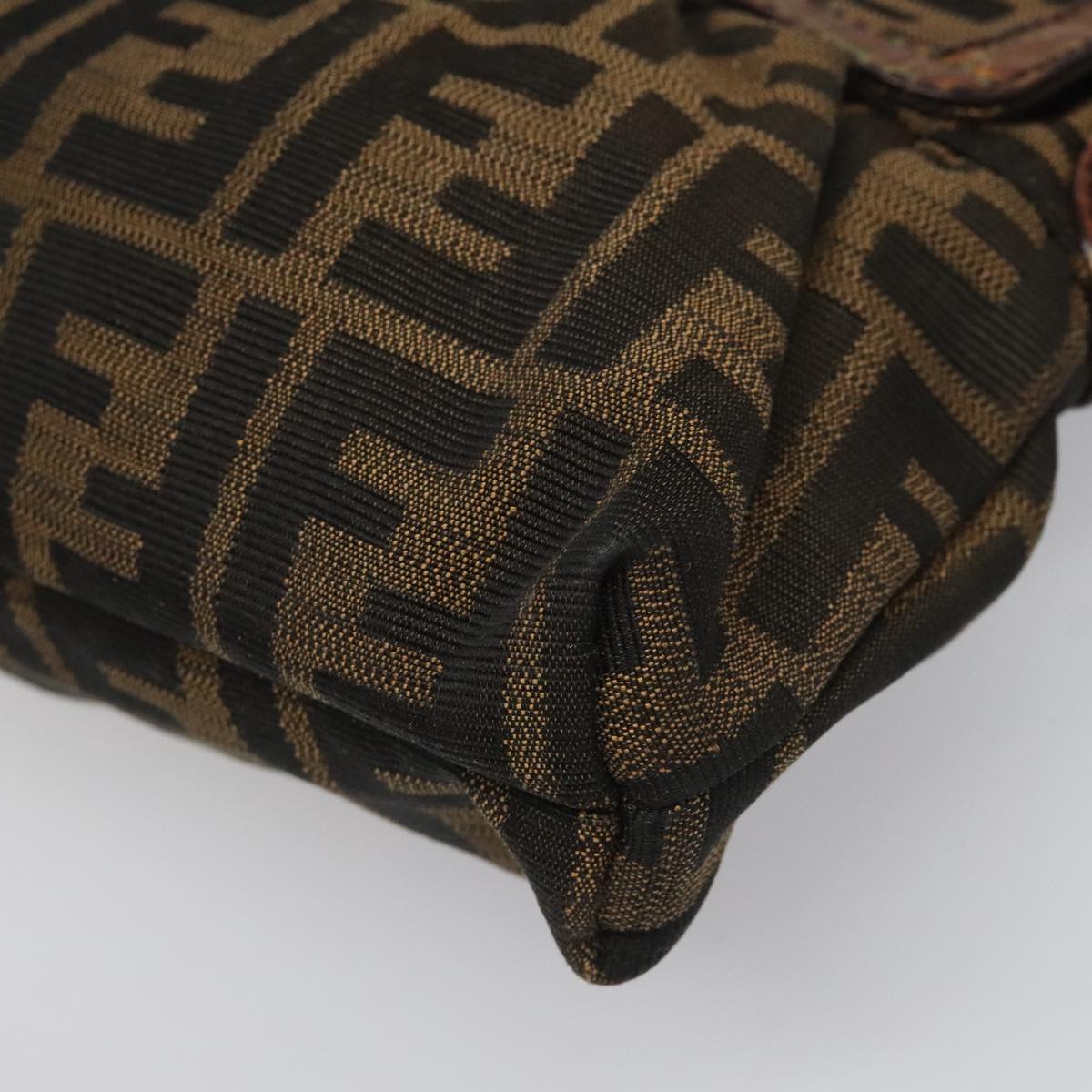 FENDI Zucca Canvas Shoulder Bag Brown Black gold 111883
