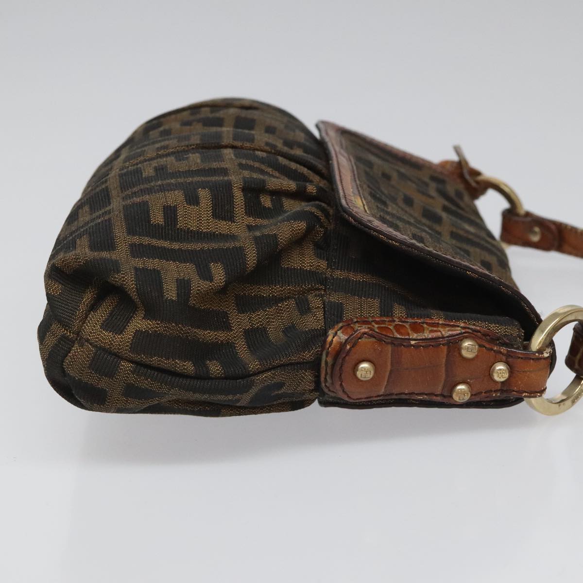 FENDI Zucca Canvas Shoulder Bag Brown Black gold 111883