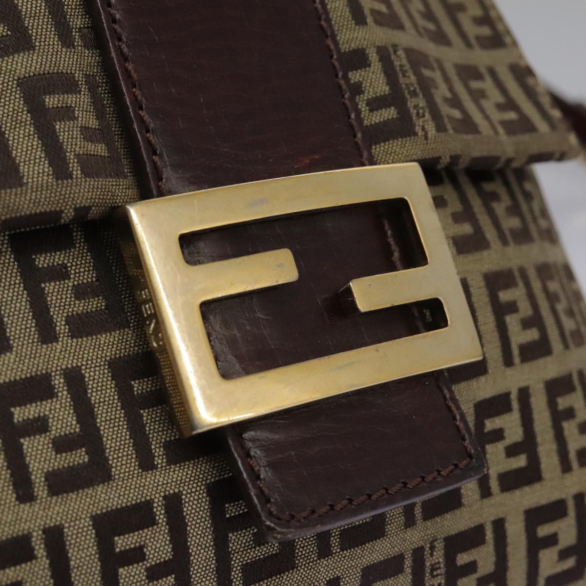 FENDI Zucchino Canvas Shoulder Bag Beige 111886