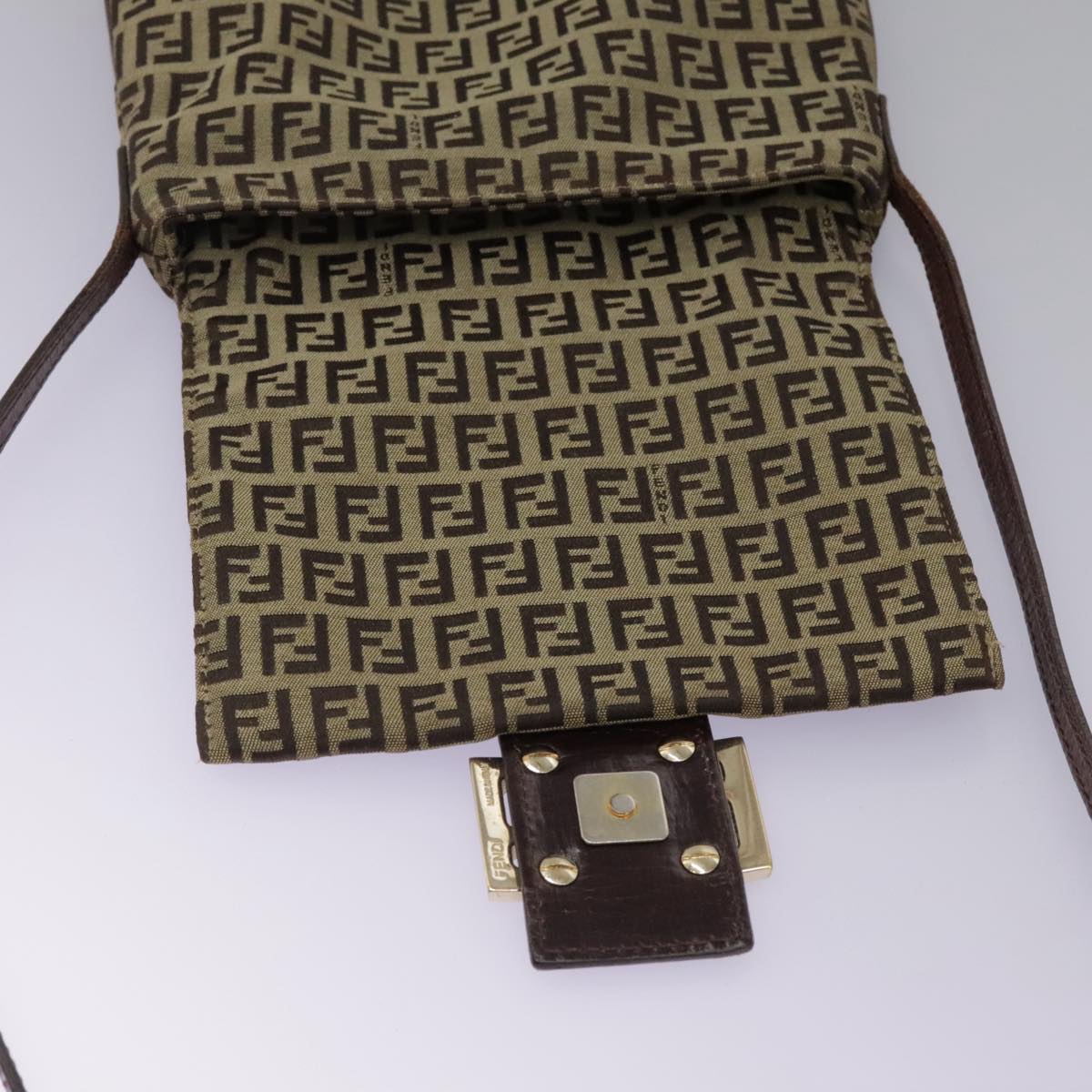 FENDI Zucchino Canvas Shoulder Bag Beige 111886