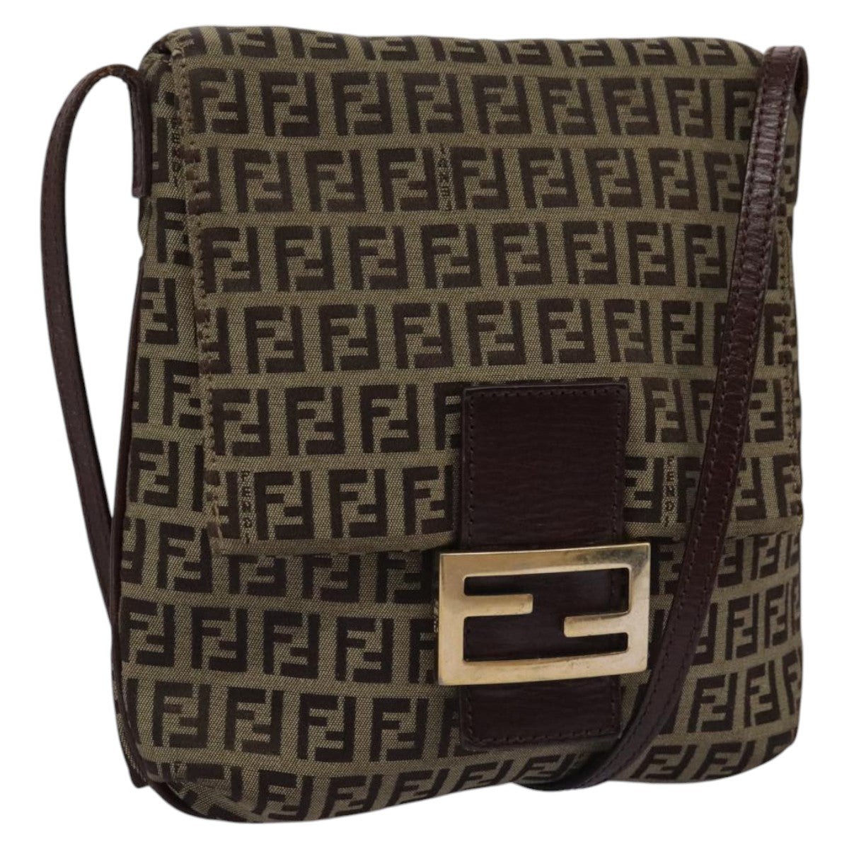 FENDI Zucchino Canvas Shoulder Bag Beige 111886