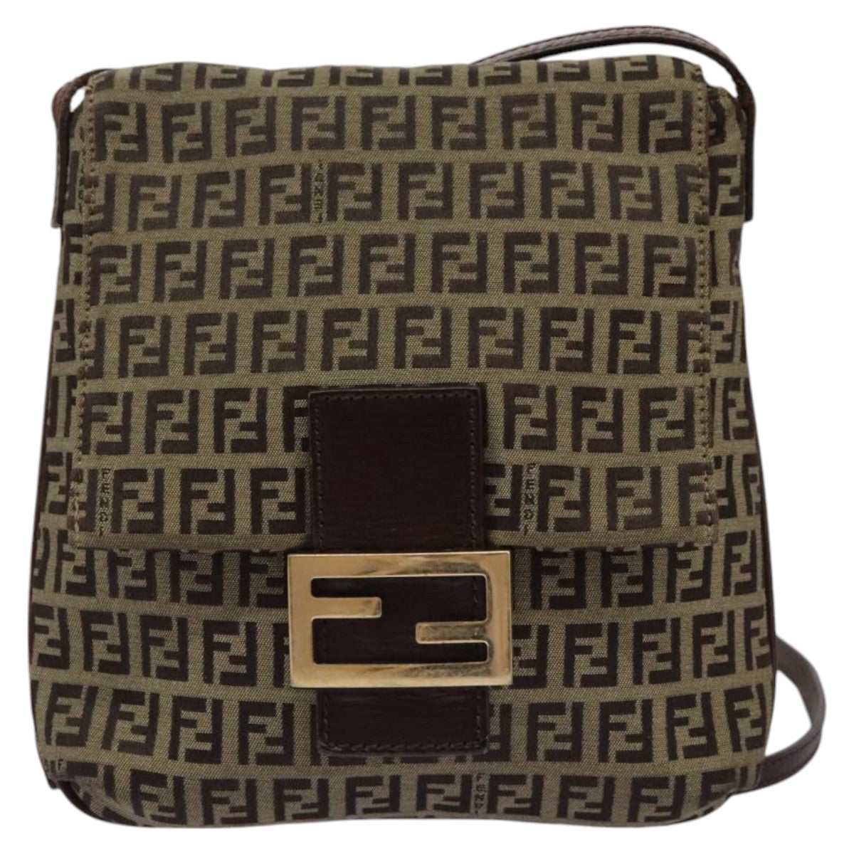 FENDI Zucchino Canvas Shoulder Bag Beige 111886