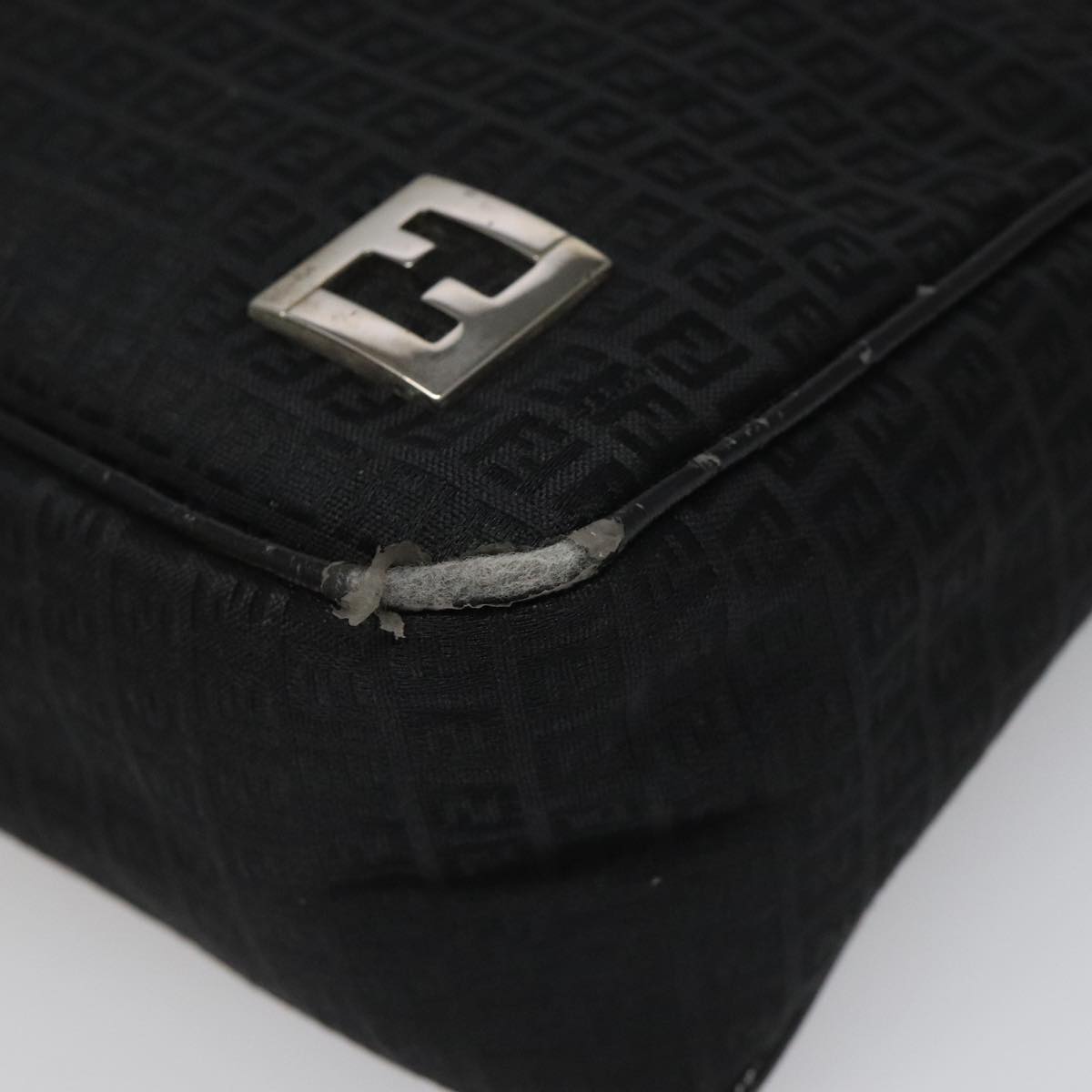 FENDI Zucchino Canvas Shoulder Bag Black 112119