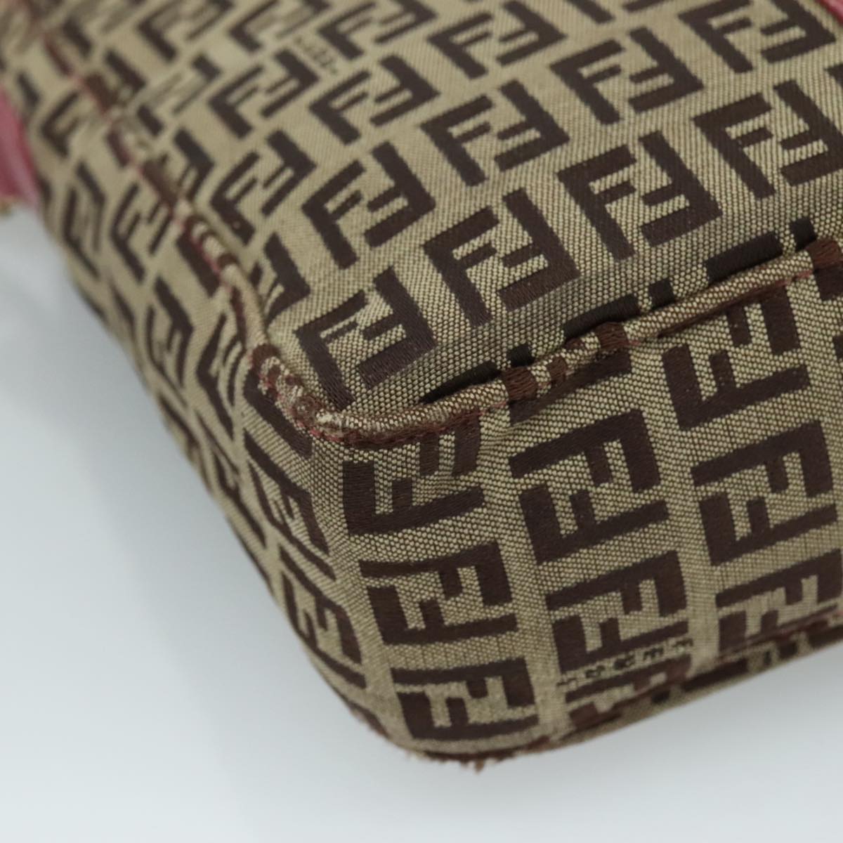 FENDI Zucchino Canvas Shoulder Bag Beige Gold 112386