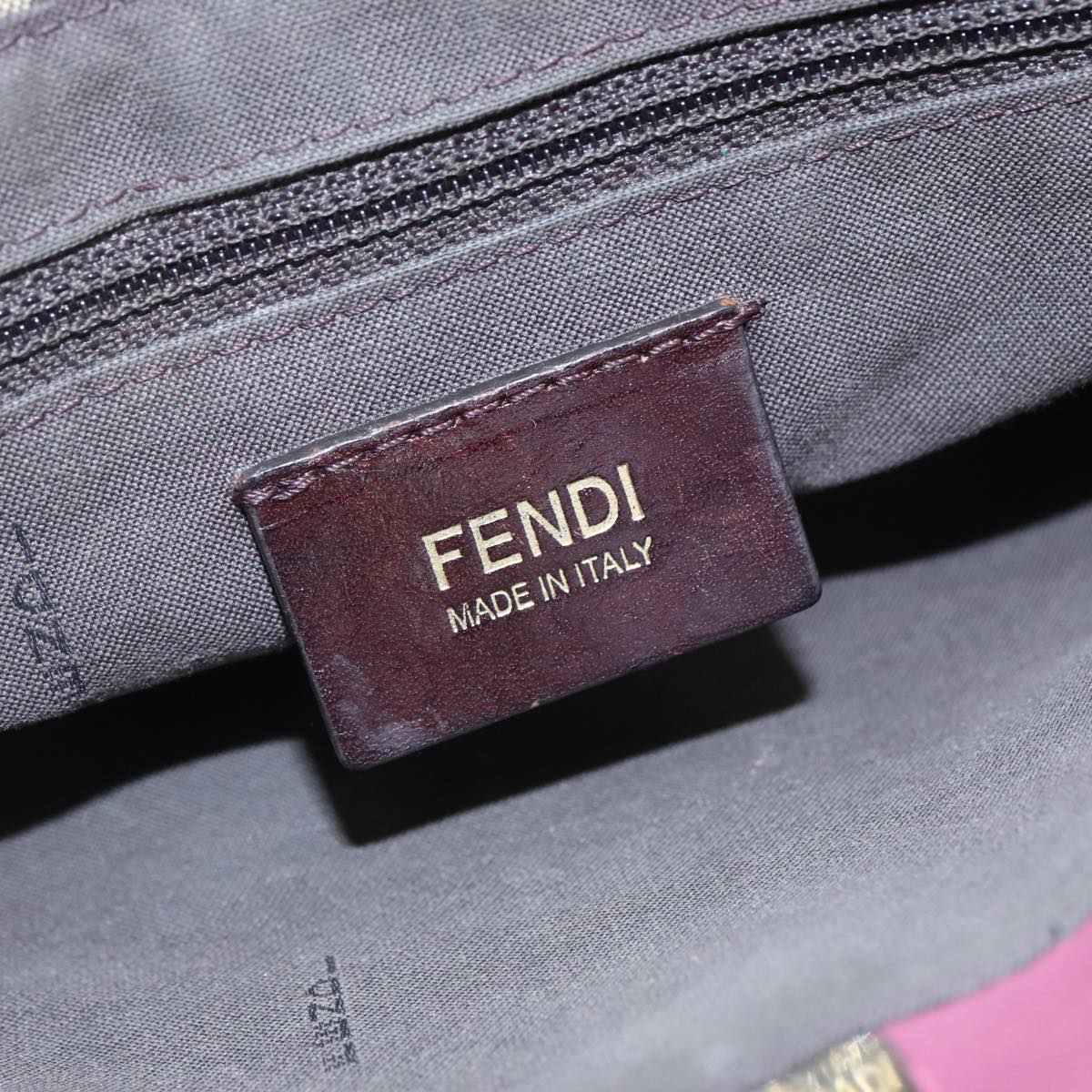 FENDI Zucchino Canvas Shoulder Bag Beige Gold 112386