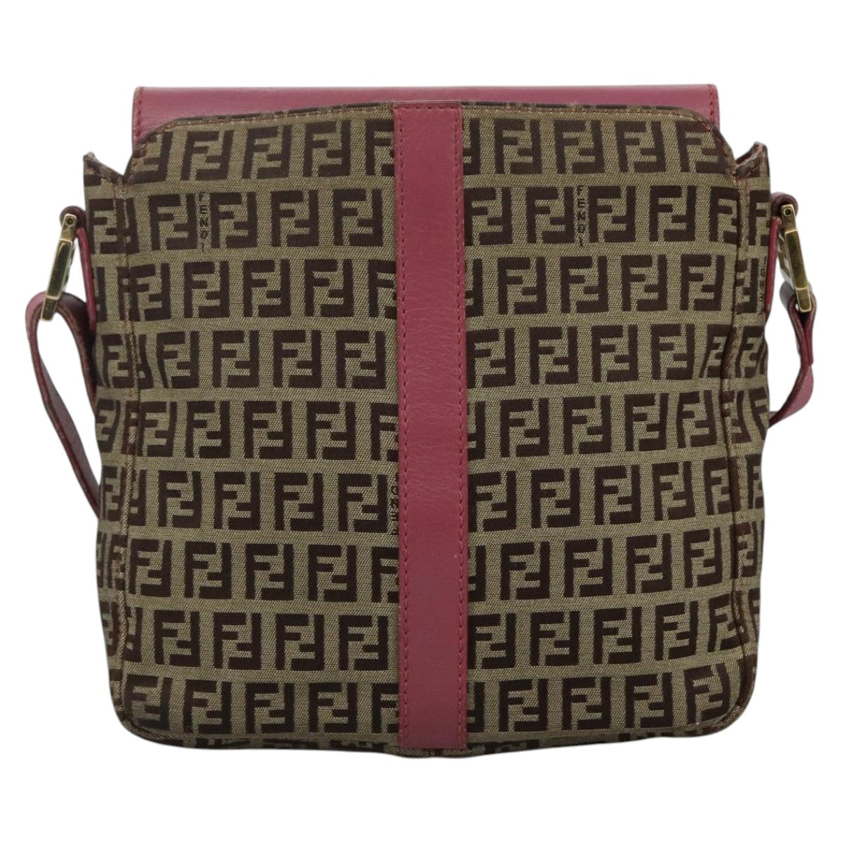 FENDI Zucchino Canvas Shoulder Bag Beige Gold 112386