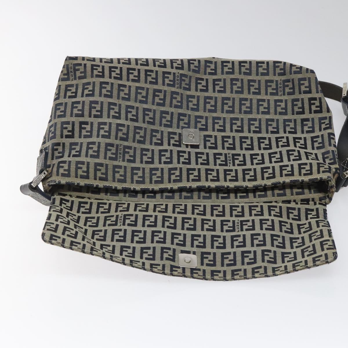 FENDI Zucchino Canvas Shoulder Bag Navy 112538