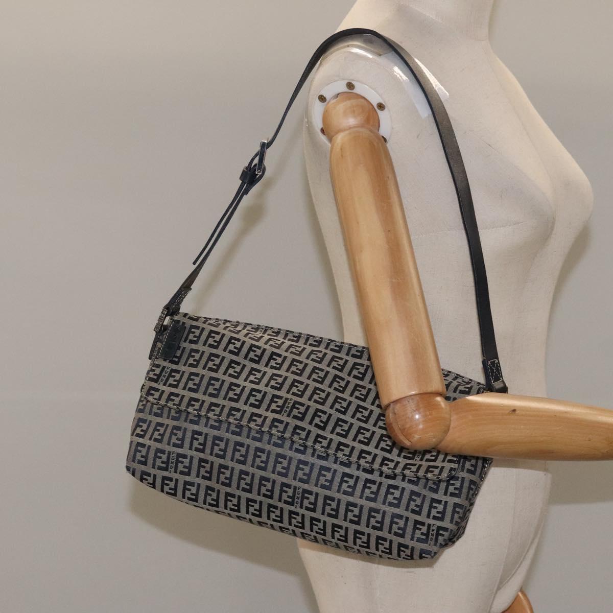 FENDI Zucchino Canvas Shoulder Bag Navy 112538