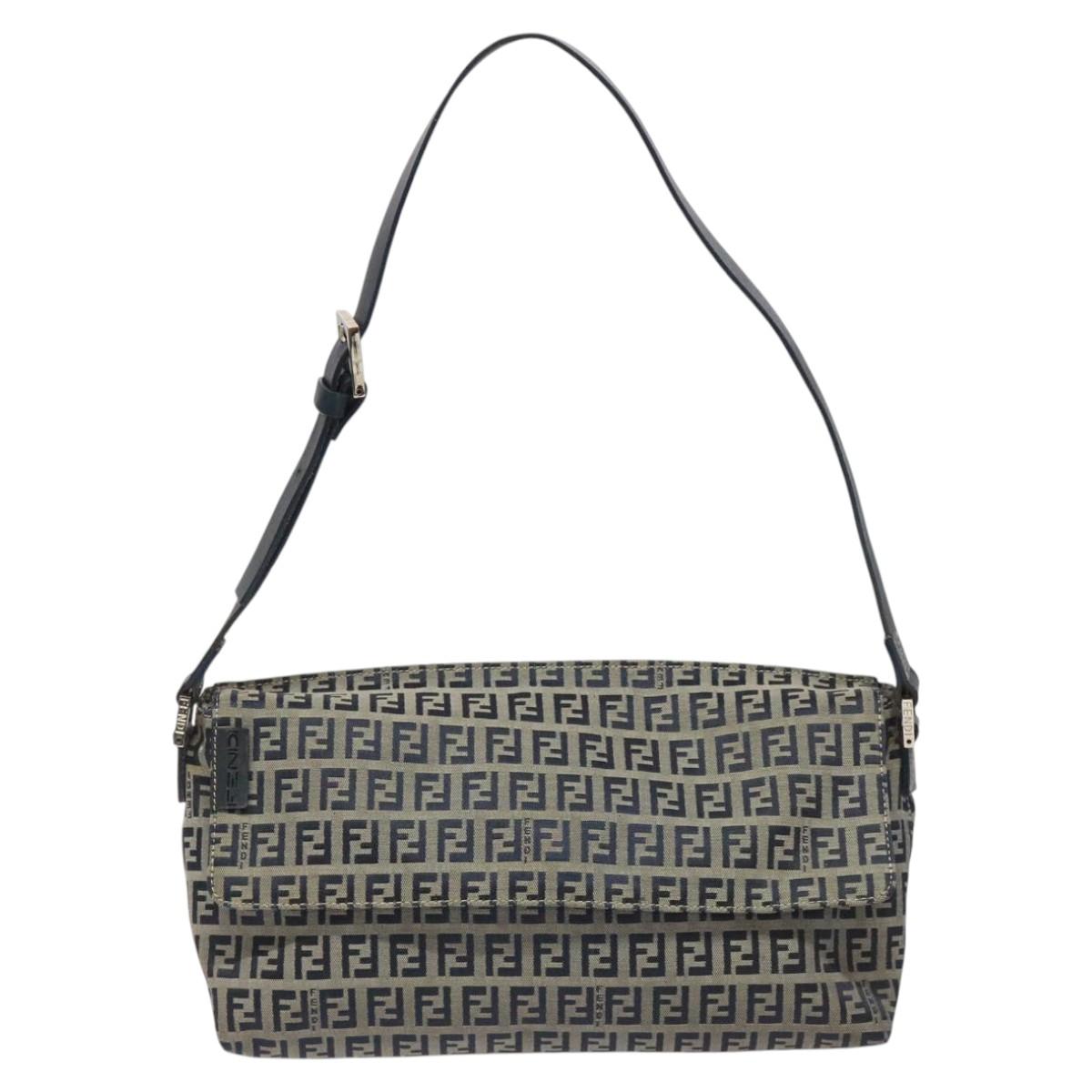 FENDI Zucchino Canvas Shoulder Bag Navy 112538