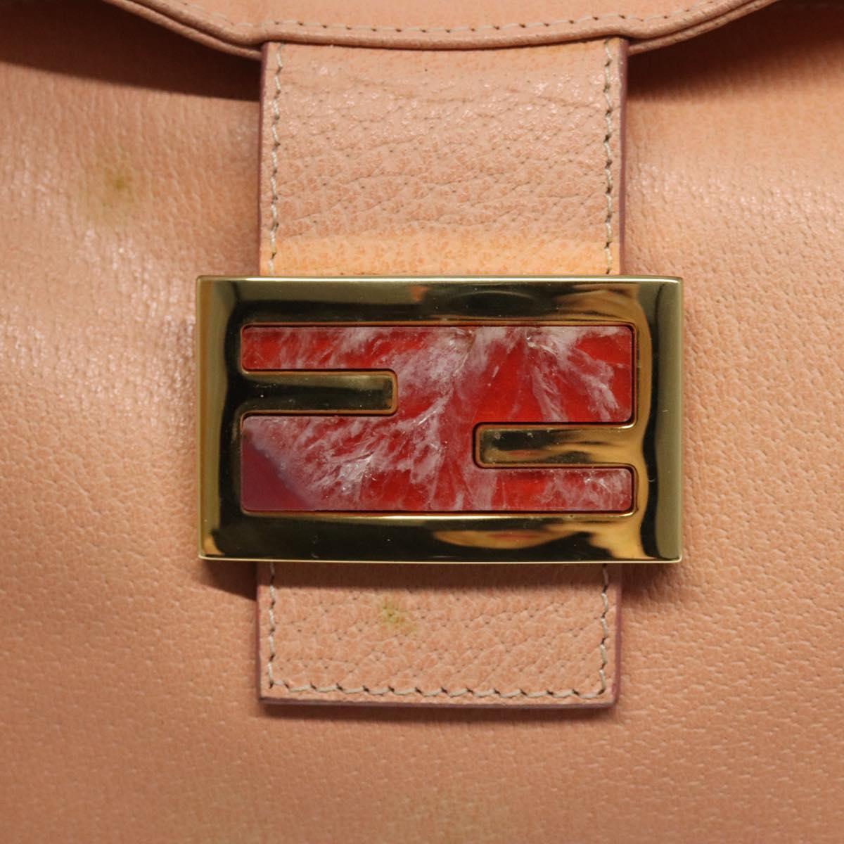 FENDI Mamma Baguette Shoulder Bag Leather Gold Pink 112595