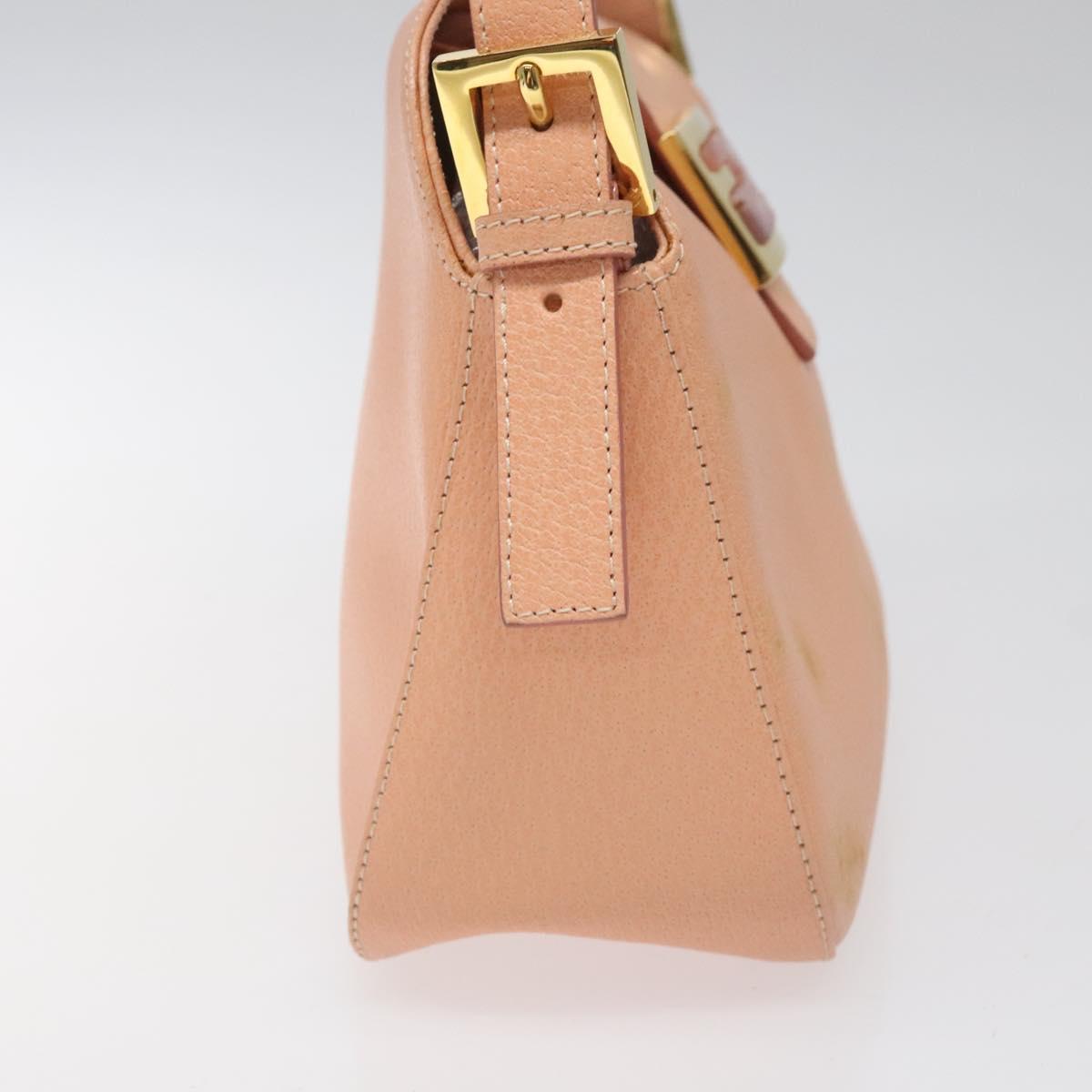 FENDI Mamma Baguette Shoulder Bag Leather Gold Pink 112595