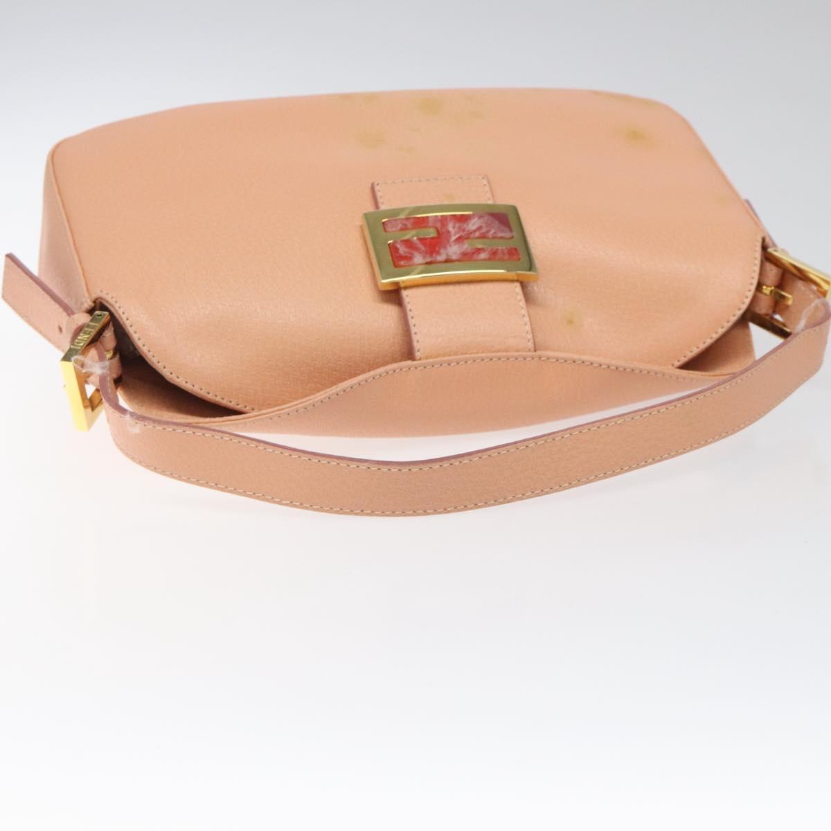 FENDI Mamma Baguette Shoulder Bag Leather Gold Pink 112595