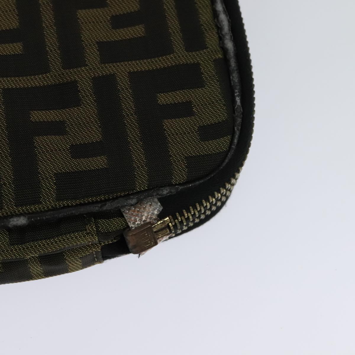 FENDI Zucca Canvas Vanity Pouch Brown Black gold 112683