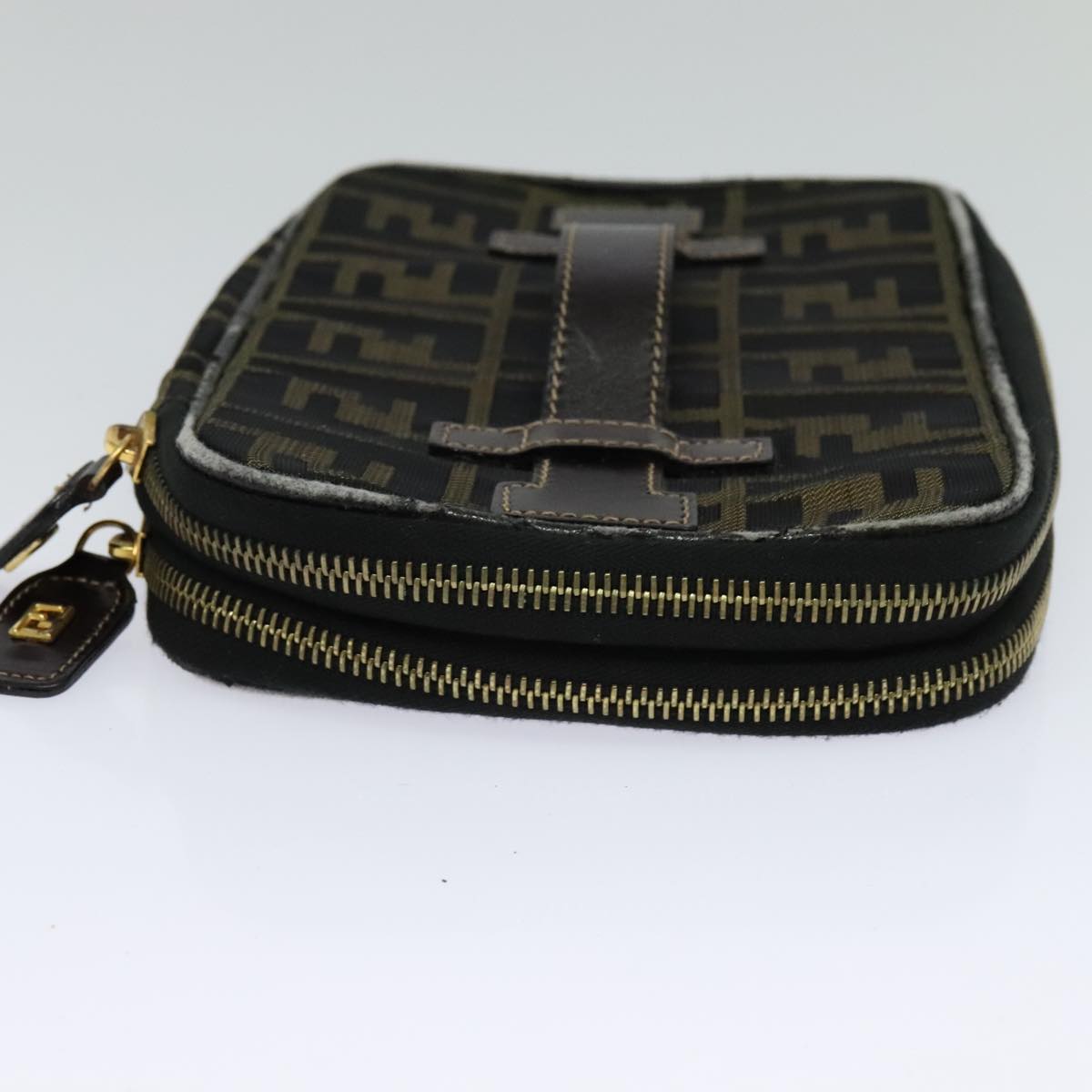 FENDI Zucca Canvas Vanity Pouch Brown Black gold 112683