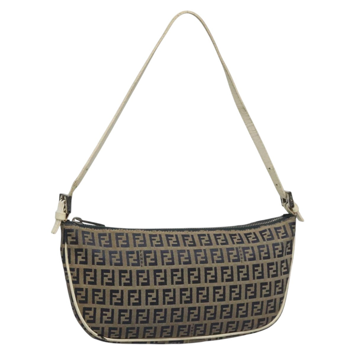 FENDI Zucchino Canvas Shoulder Bag Gray 112742