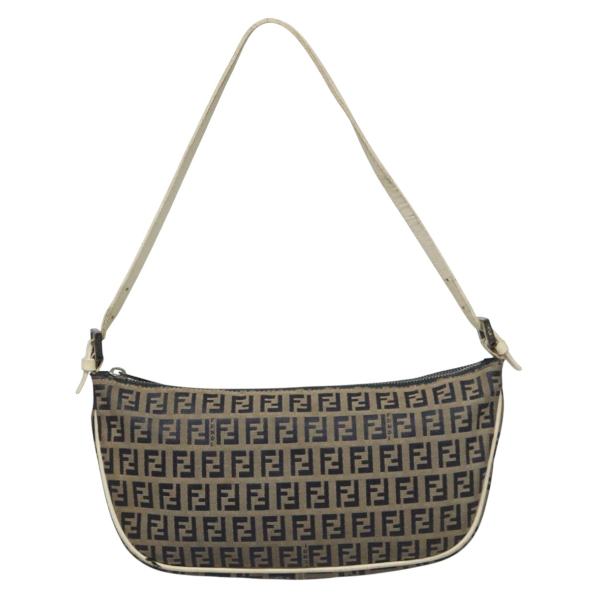 FENDI Zucchino Canvas Shoulder Bag Gray 112742