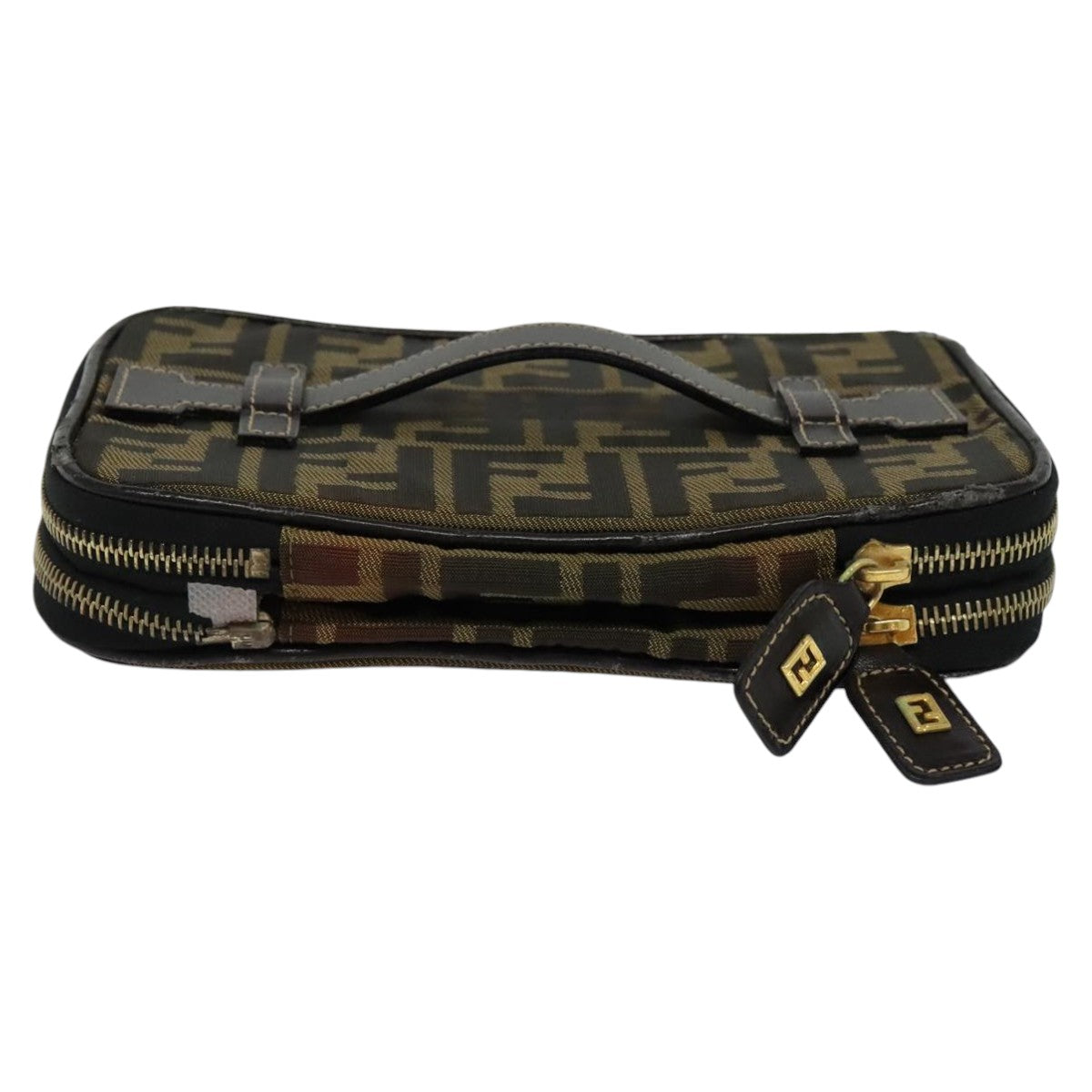 FENDI Zucca Canvas Vanity Pouch Brown Black gold 112847