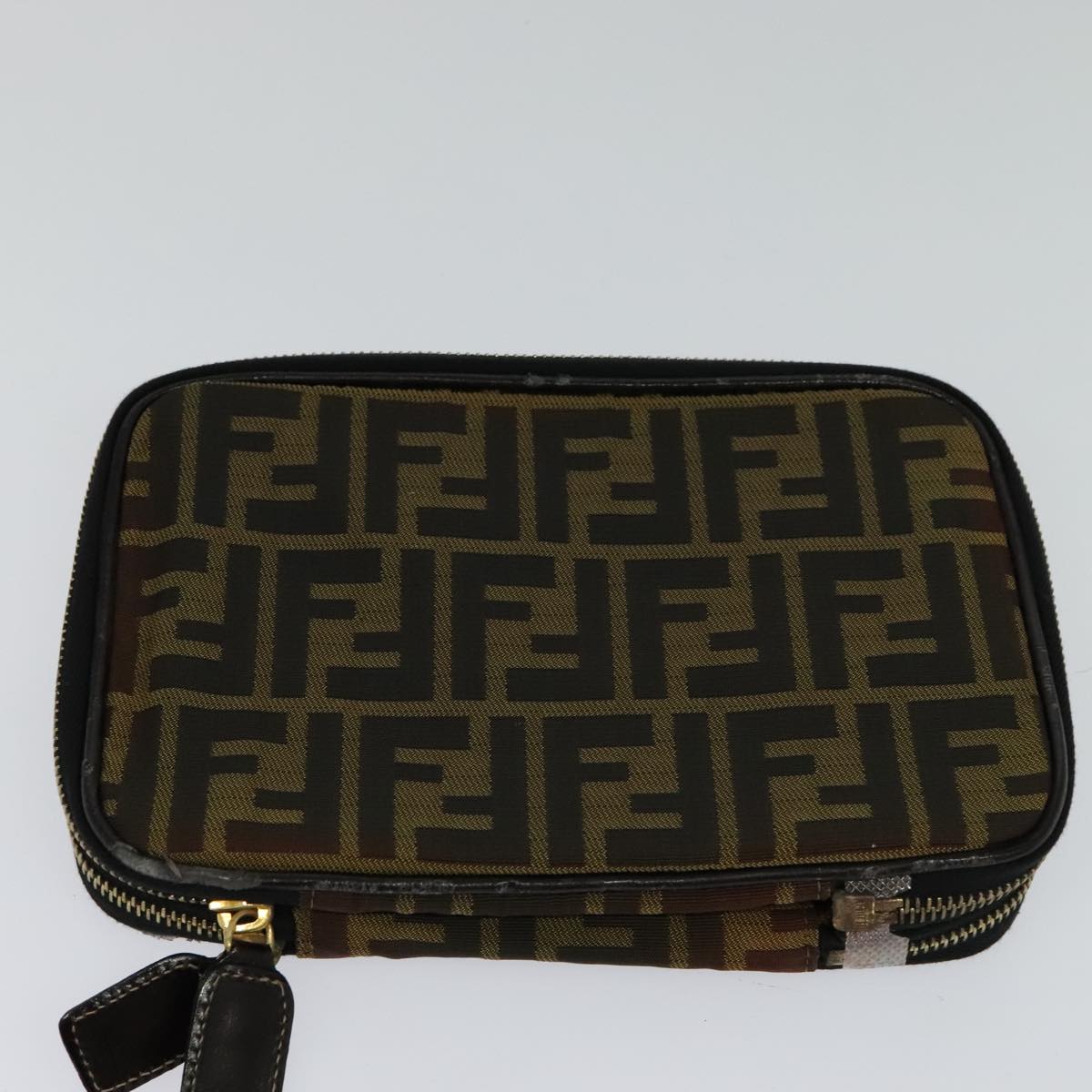 FENDI Zucca Canvas Vanity Pouch Brown Black gold 112847
