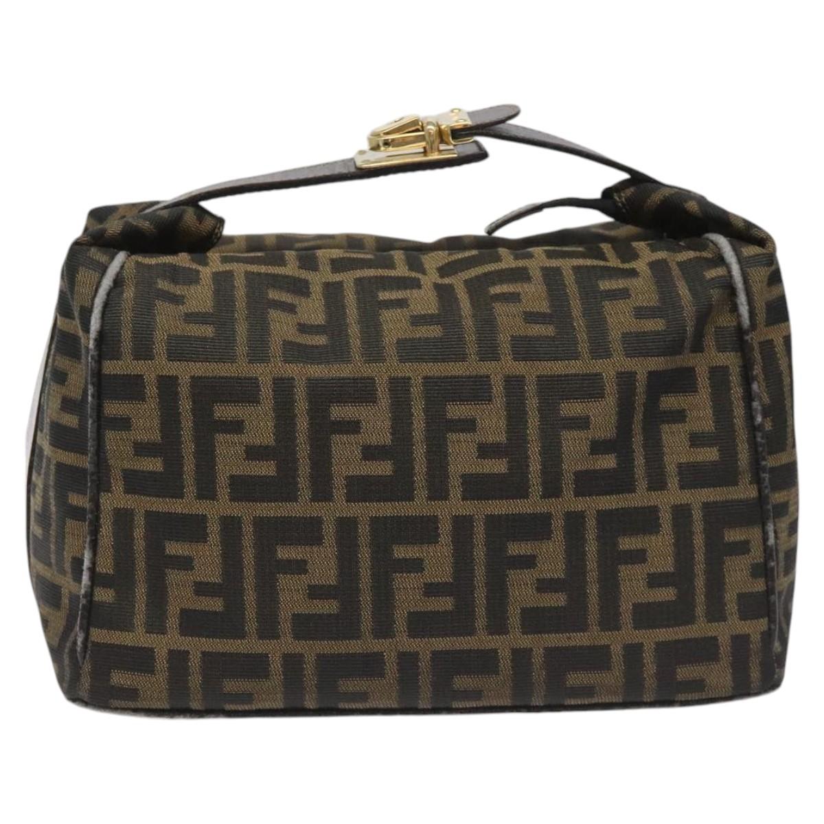 FENDI Zucca Canvas Vanity Hand Bag Brown Black gold 113069