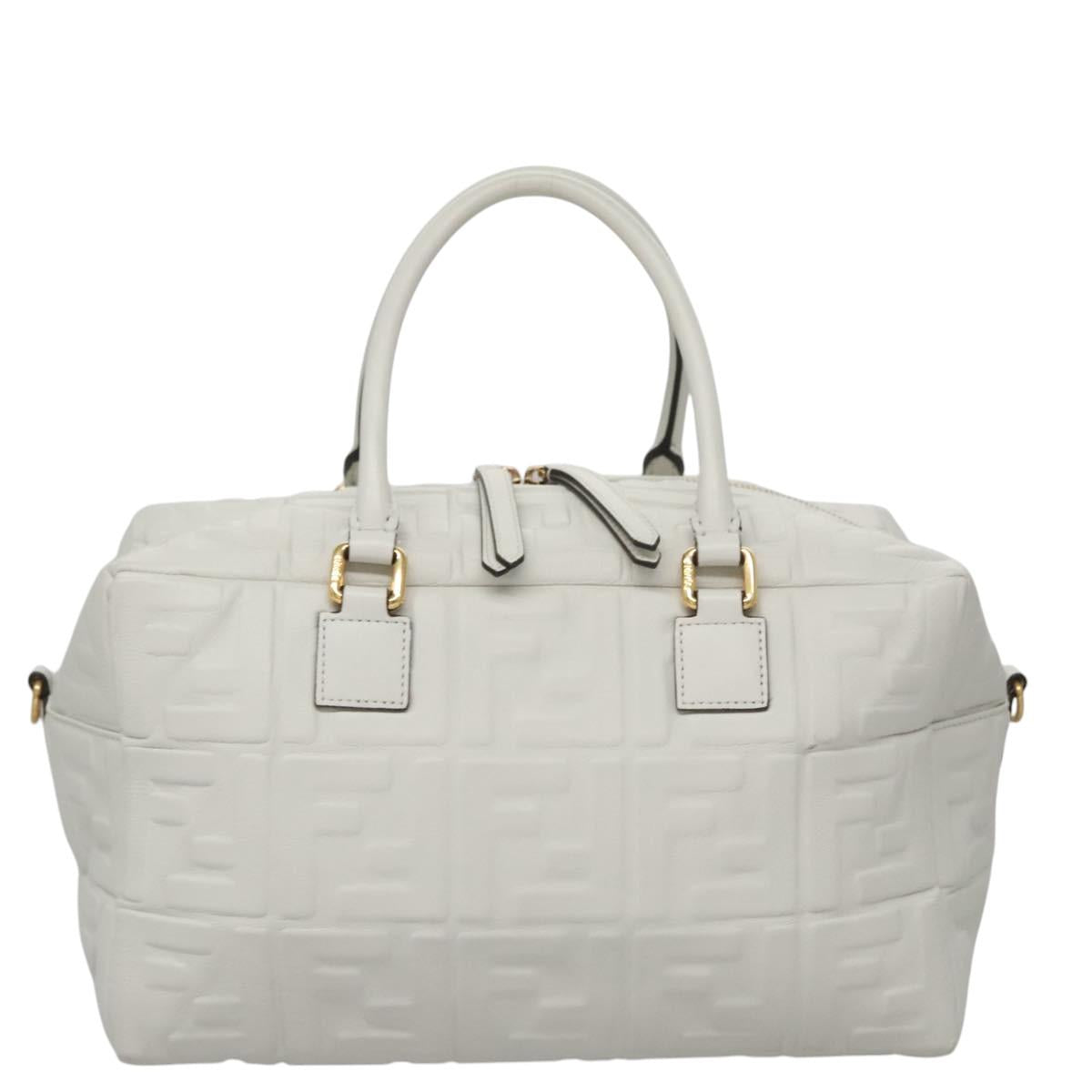 FENDI Zucca Canvas Hand Bag Leather 2way White Gold 113157