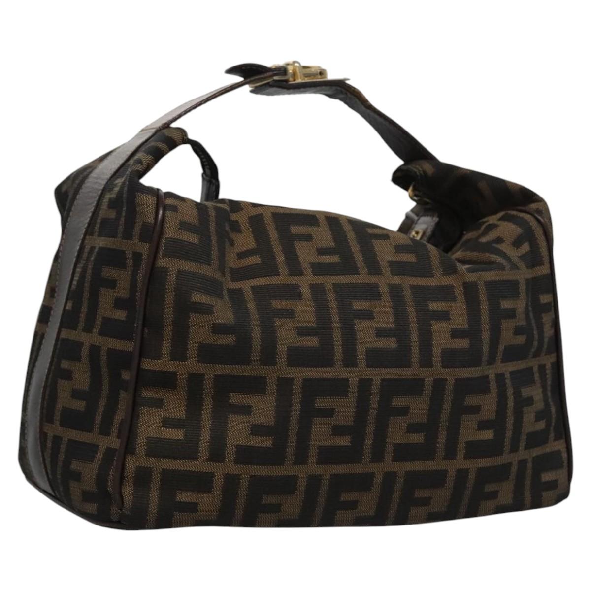 FENDI Zucca Canvas Hand Bag Brown Black gold 113255