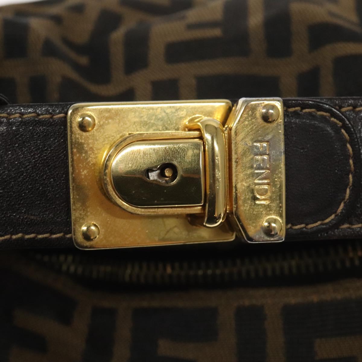 FENDI Zucca Canvas Vanity Hand Bag Brown Black gold 113284