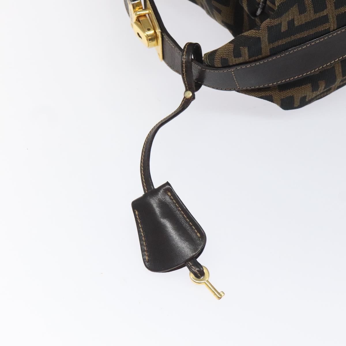 FENDI Zucca Canvas Vanity Hand Bag Brown Black gold 113284