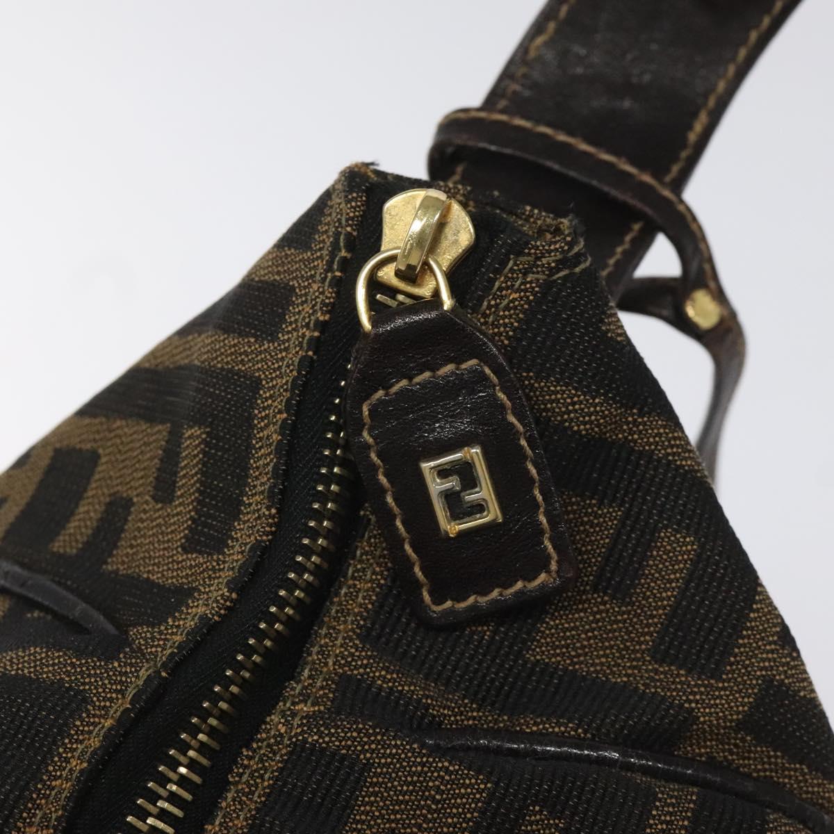 FENDI Zucca Canvas Vanity Hand Bag Brown Black gold 113284