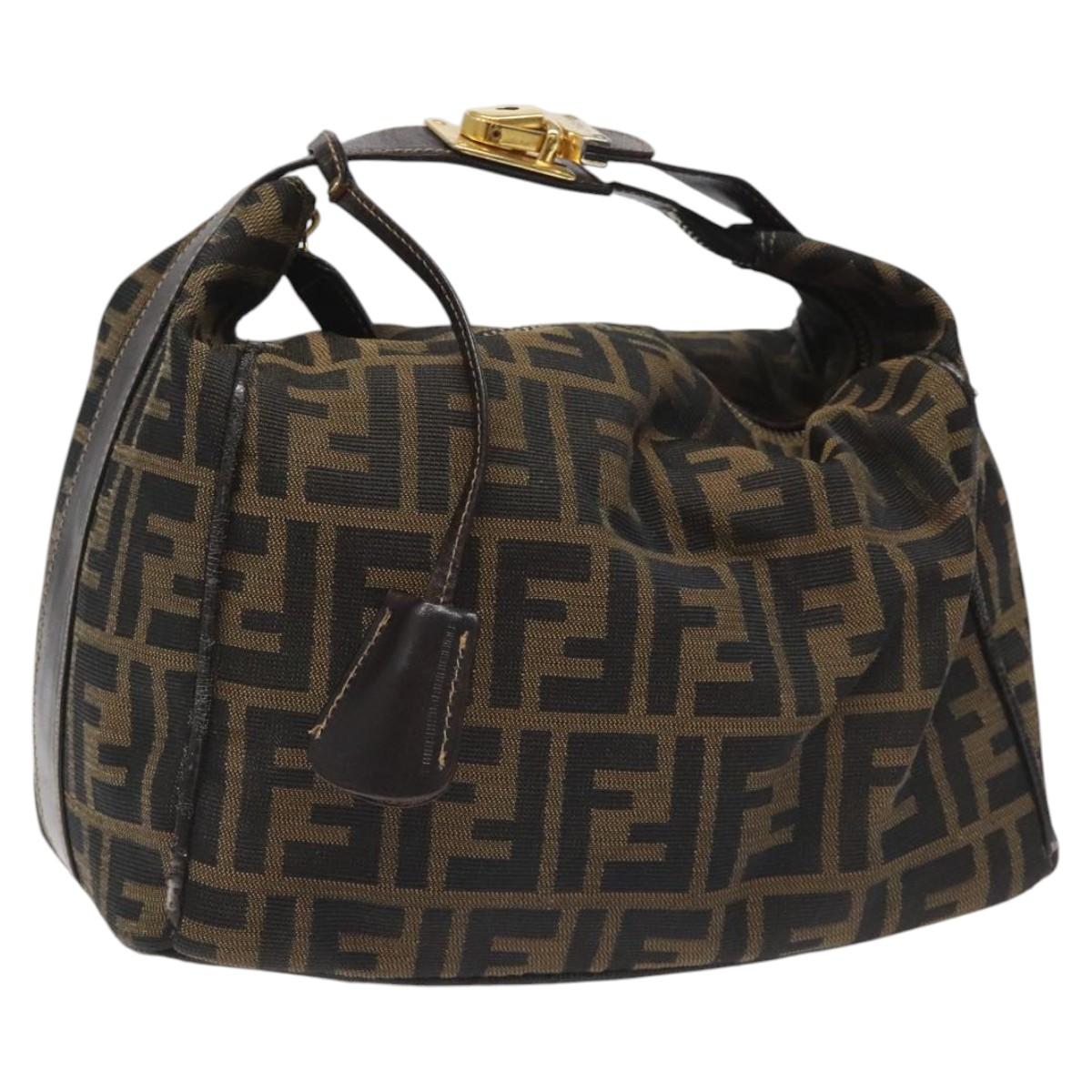 FENDI Zucca Canvas Vanity Hand Bag Brown Black gold 113284