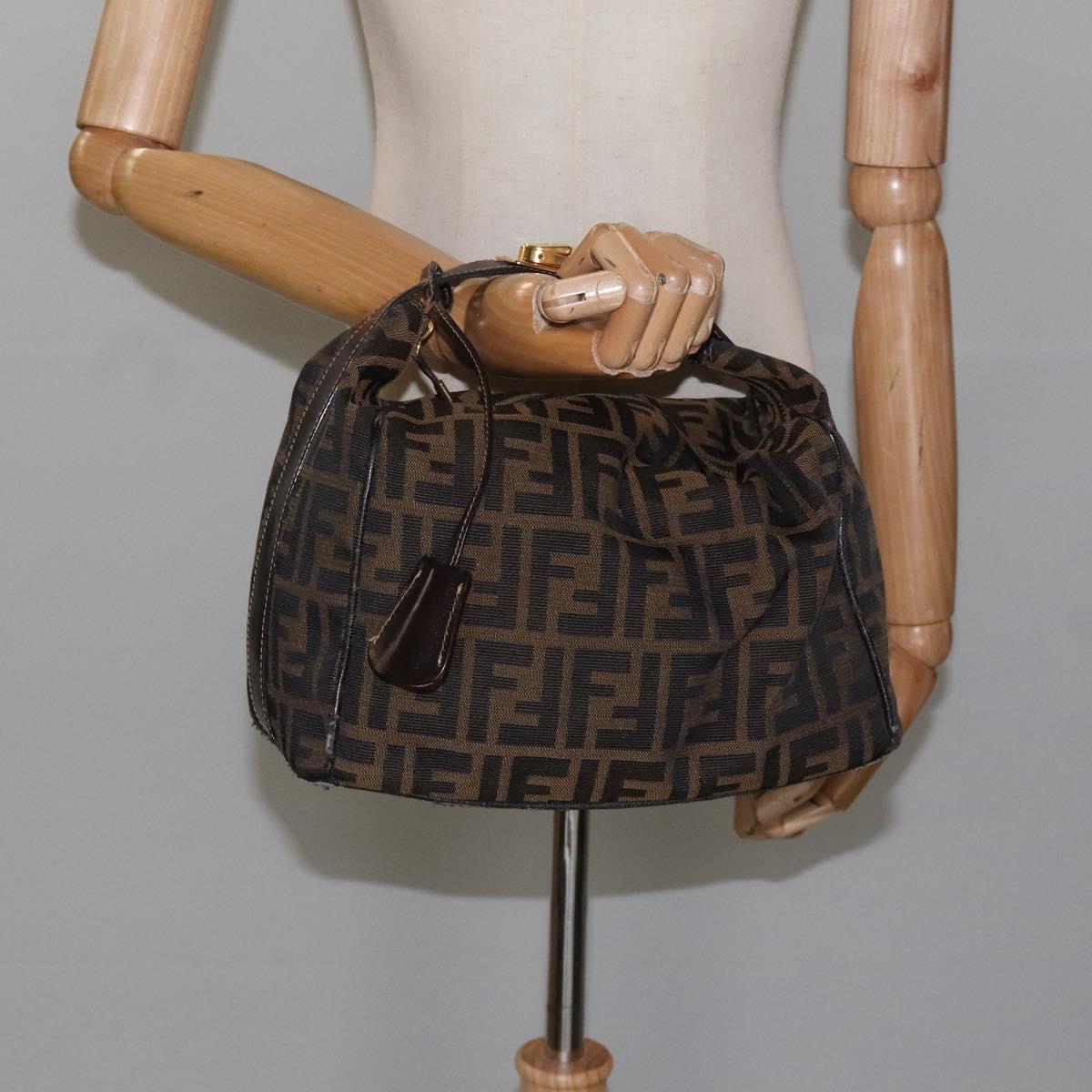 FENDI Zucca Canvas Vanity Hand Bag Brown Black gold 113284