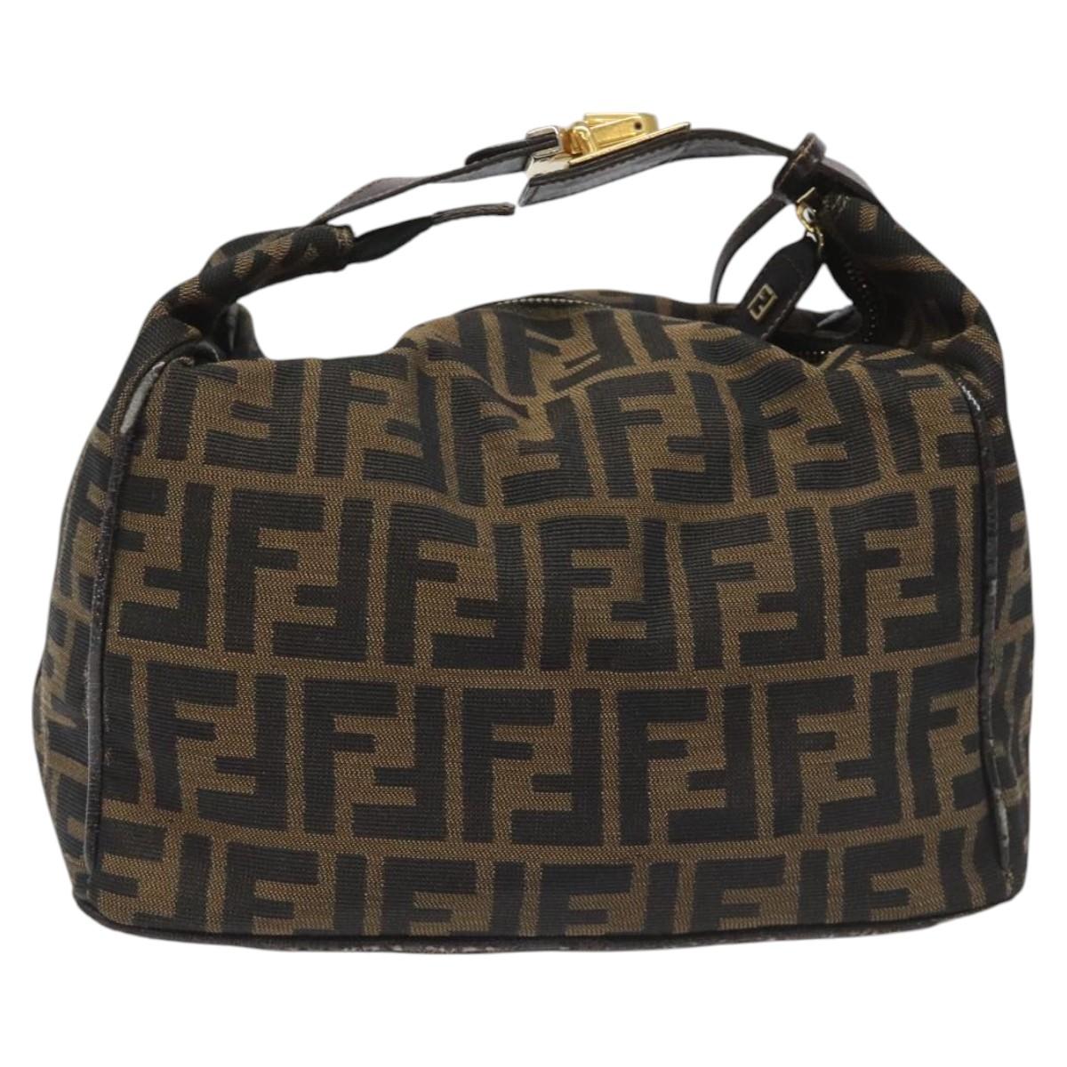 FENDI Zucca Canvas Vanity Hand Bag Brown Black gold 113284