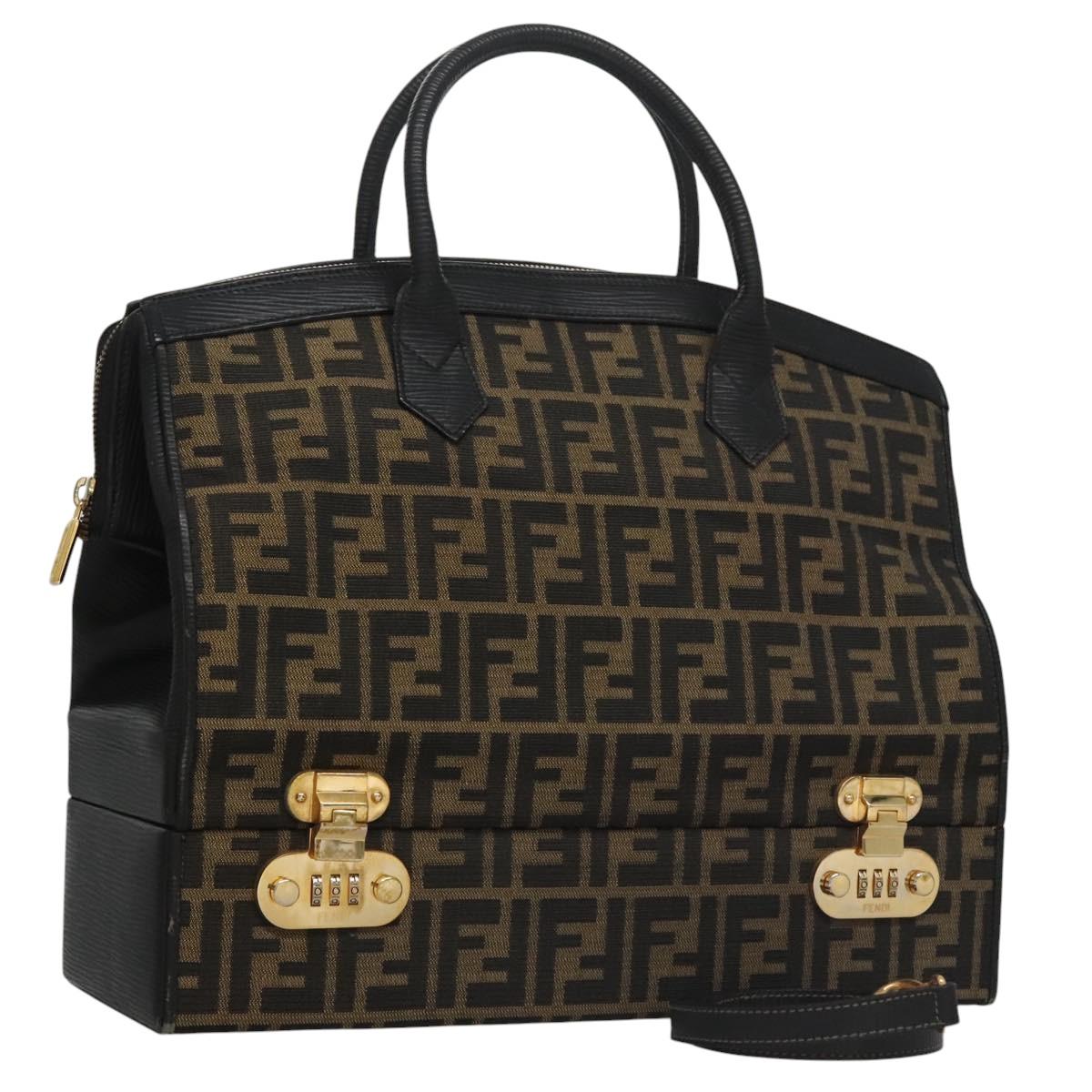 FENDI Zucca Canvas Hand Bag 2way Brown Black gold 113513