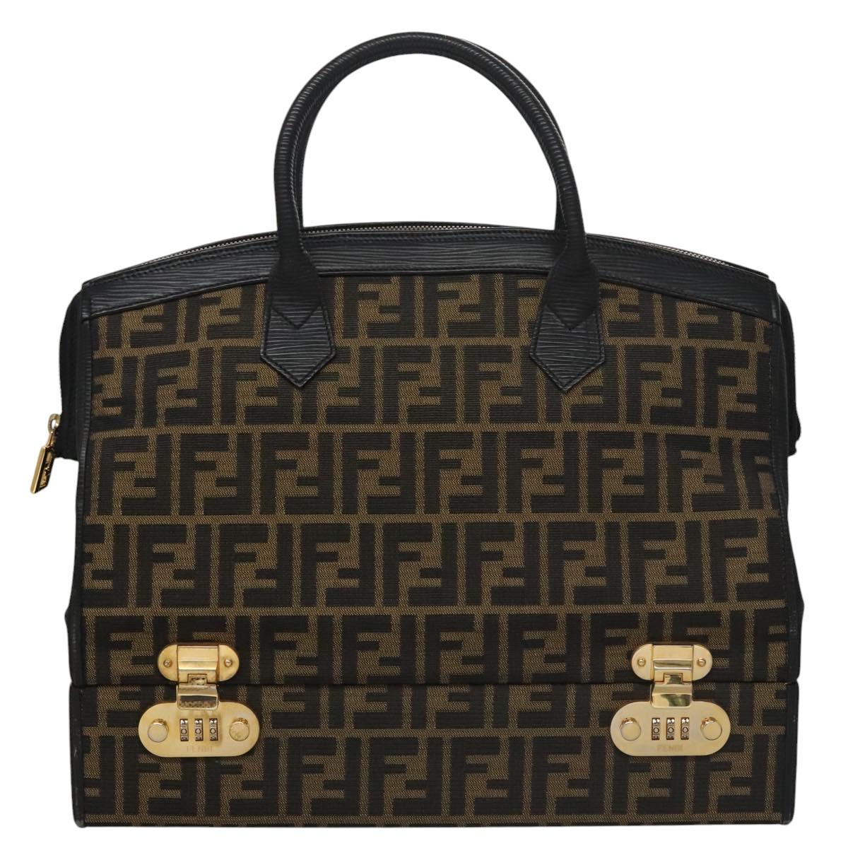 FENDI Zucca Canvas Hand Bag 2way Brown Black gold 113513