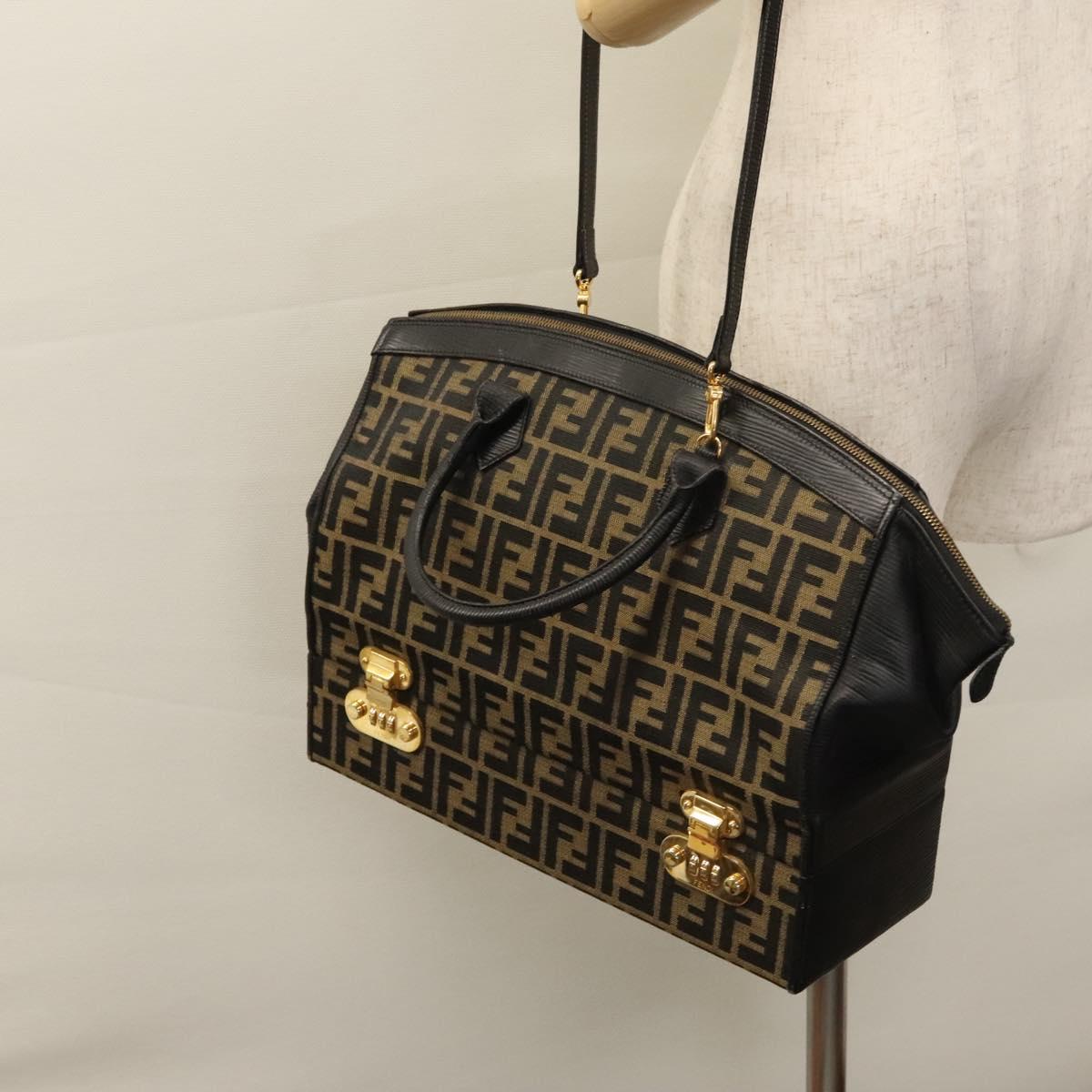 FENDI Zucca Canvas Hand Bag 2way Brown Black gold 113513
