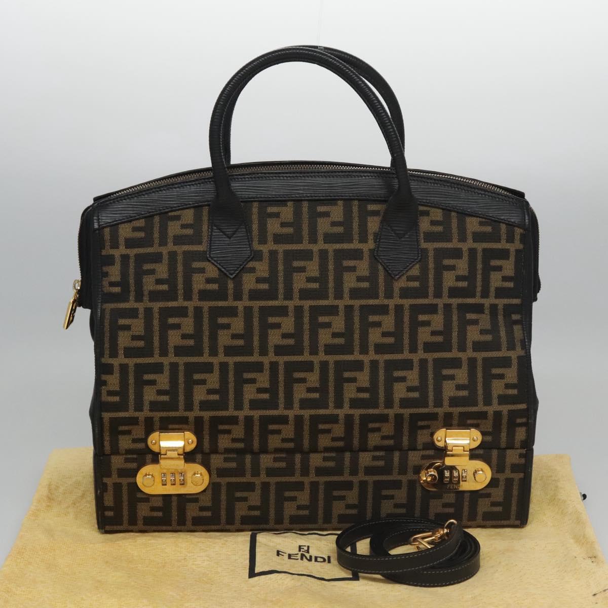 FENDI Zucca Canvas Hand Bag 2way Brown Black gold 113513