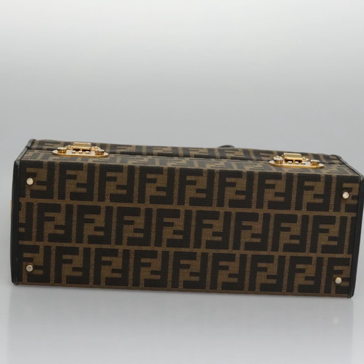 FENDI Zucca Canvas Hand Bag 2way Brown Black gold 113513
