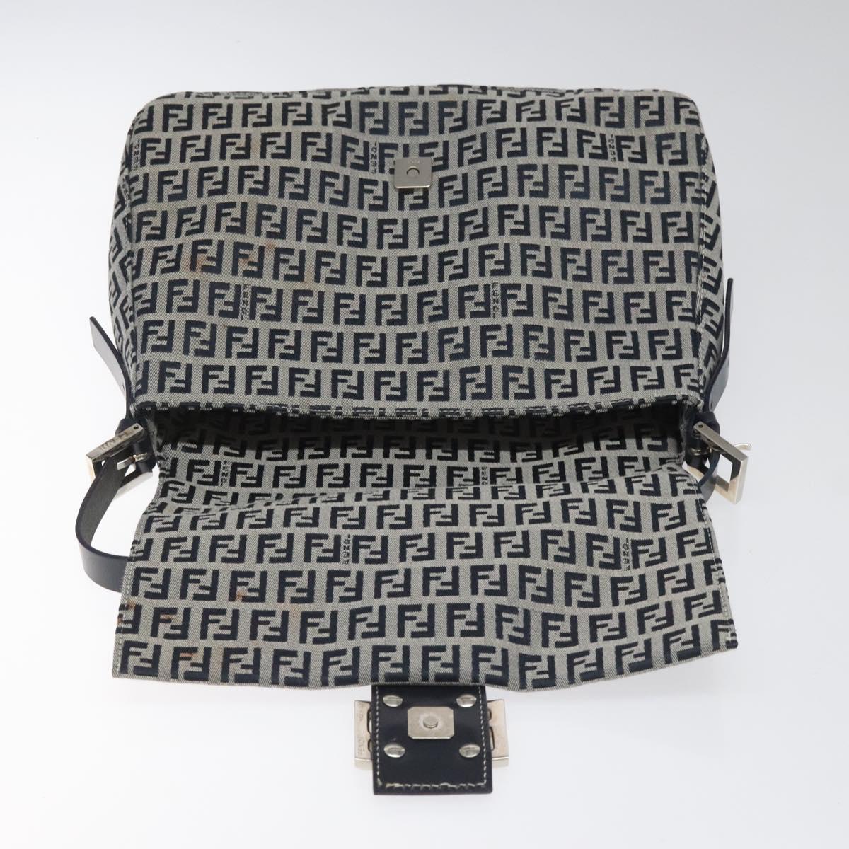 FENDI Zucchino Canvas Mamma Baguette Shoulder Bag Navy 113562