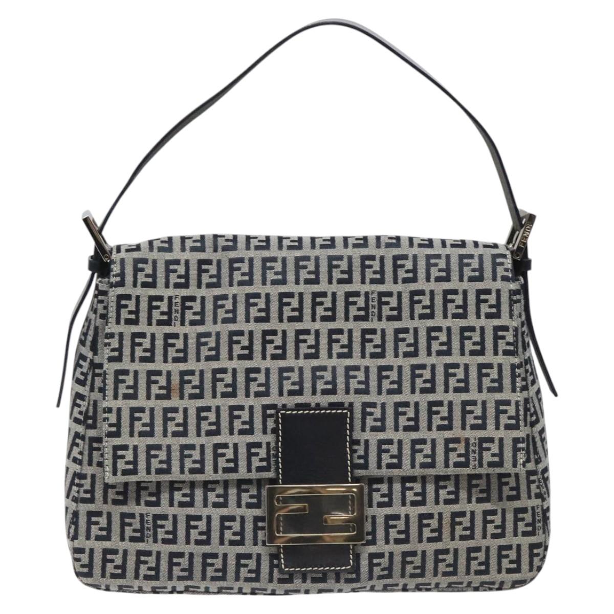 FENDI Zucchino Canvas Mamma Baguette Shoulder Bag Navy 113562