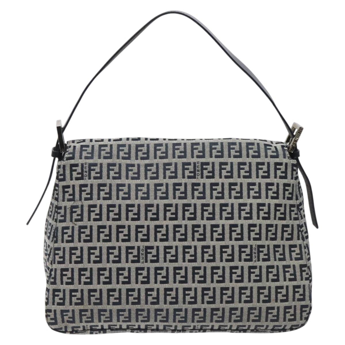 FENDI Zucchino Canvas Mamma Baguette Shoulder Bag Navy 113562