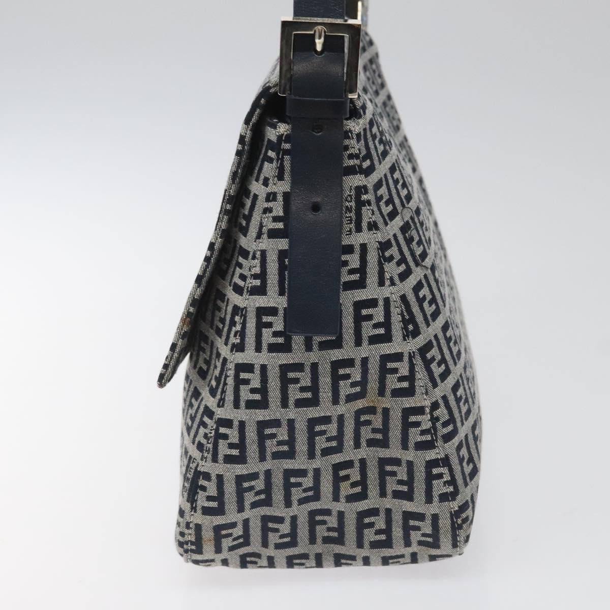 FENDI Zucchino Canvas Mamma Baguette Shoulder Bag Navy 113562