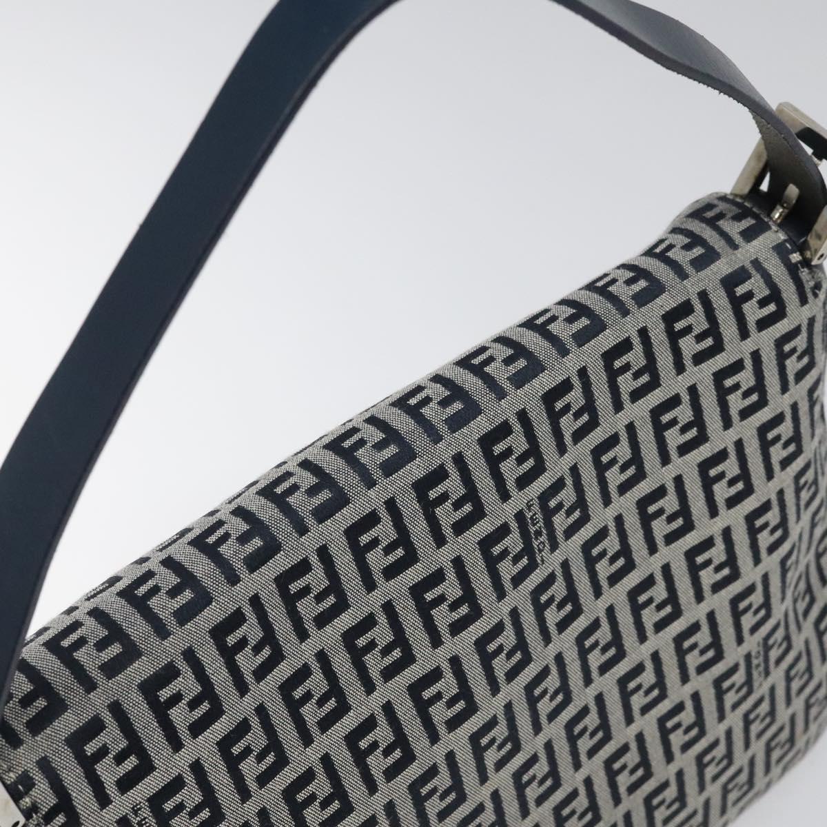 FENDI Zucchino Canvas Mamma Baguette Shoulder Bag Navy 113562
