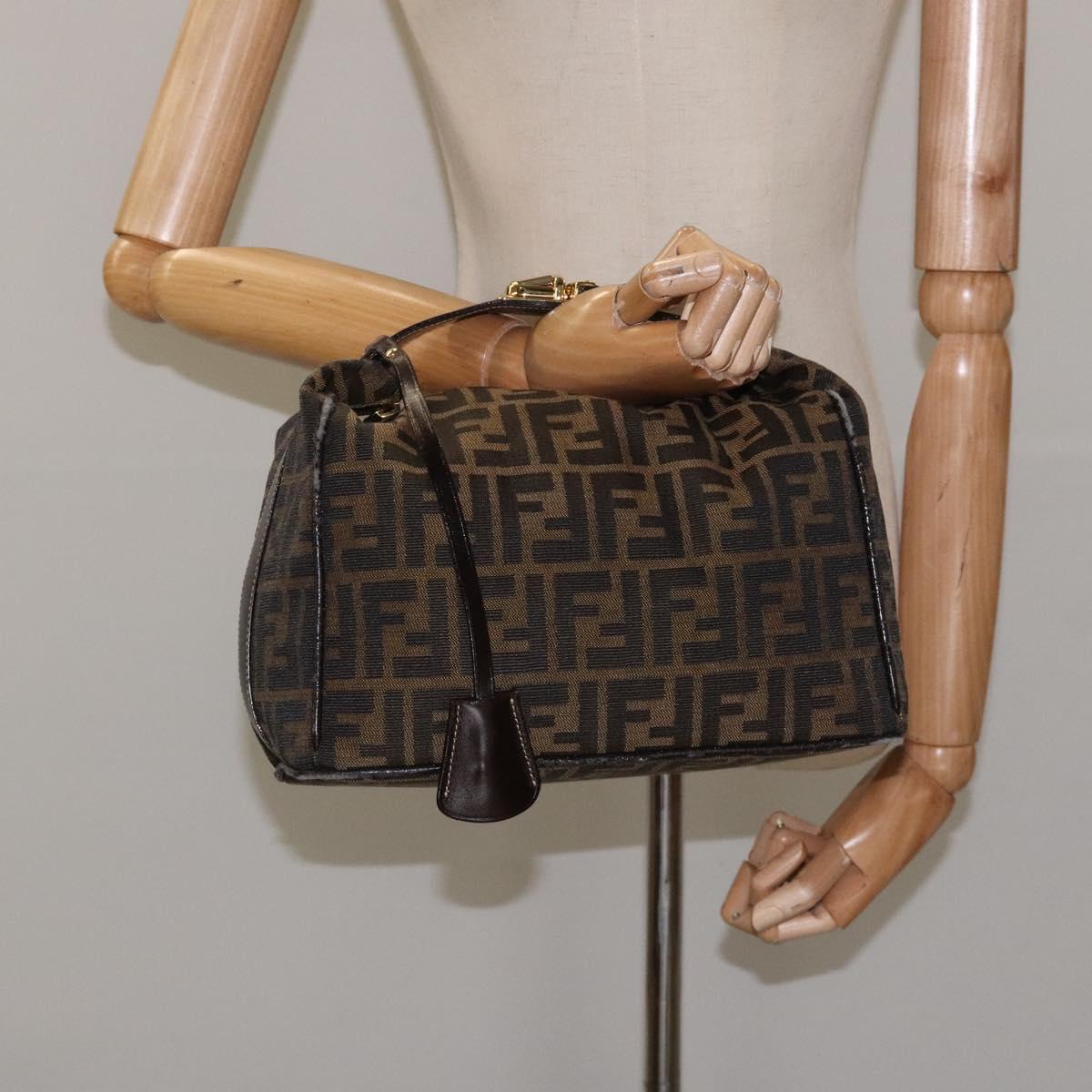 FENDI Zucca Canvas Hand Bag Brown Black 113568