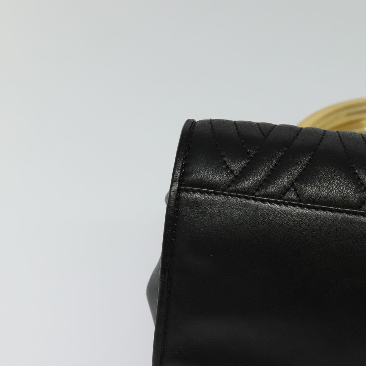 FENDI Hand Bag Leather Metal Black Gold 114362
