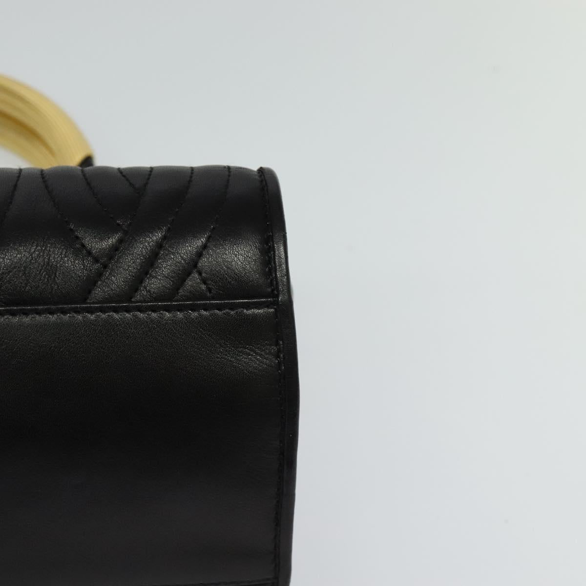 FENDI Hand Bag Leather Metal Black Gold 114362