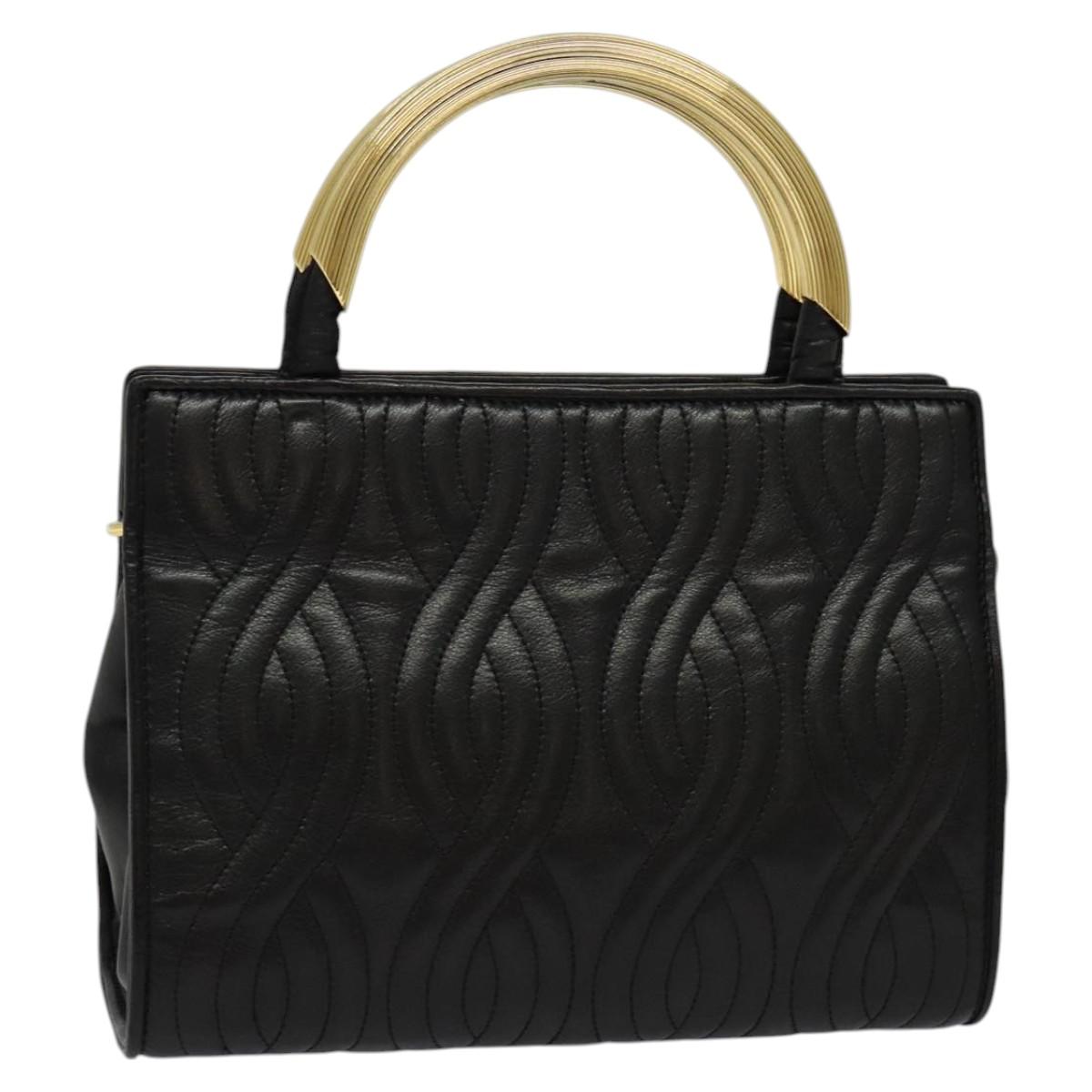 FENDI Hand Bag Leather Metal Black Gold 114362